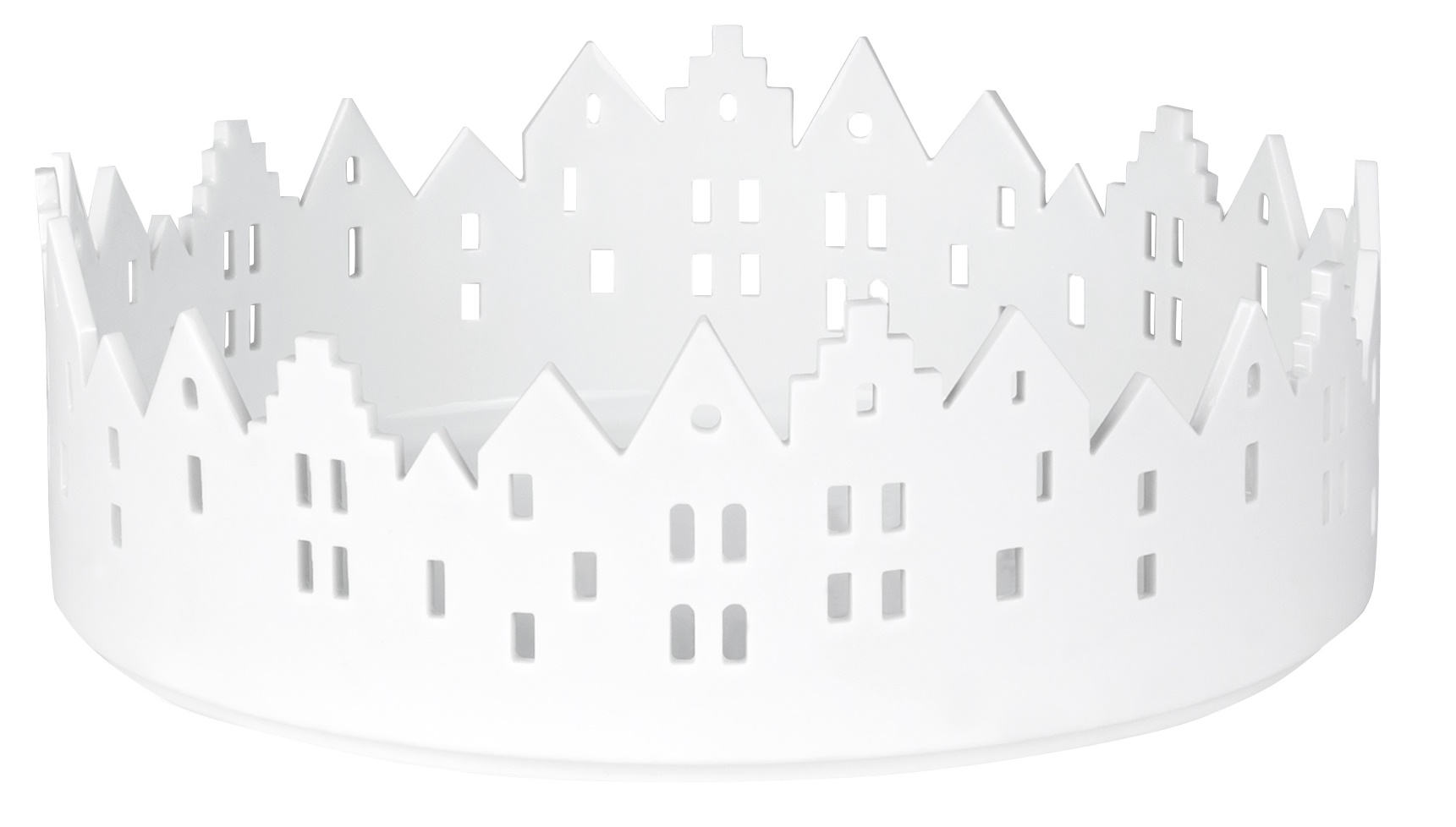 Weißes Räder Lichthaus aus Porzellan mit filigranem Stadtlichter-Design für stimmungsvolle Beleuchtung im Zuhause.