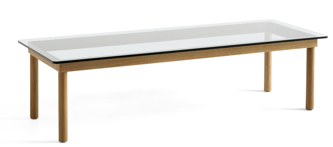 Hay Kofi Couchtisch mit Glasplatte und hellem Holzgestell, modernes Design für Wohnzimmer.