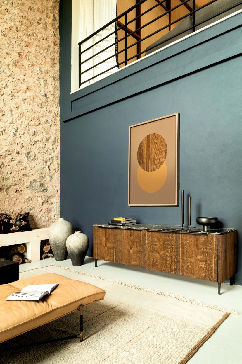 BC 11 Basket Sideboard von Janua: 4-türiges Sideboard aus geräucherter Eiche mit Verde Lepanto Marmorplatte.