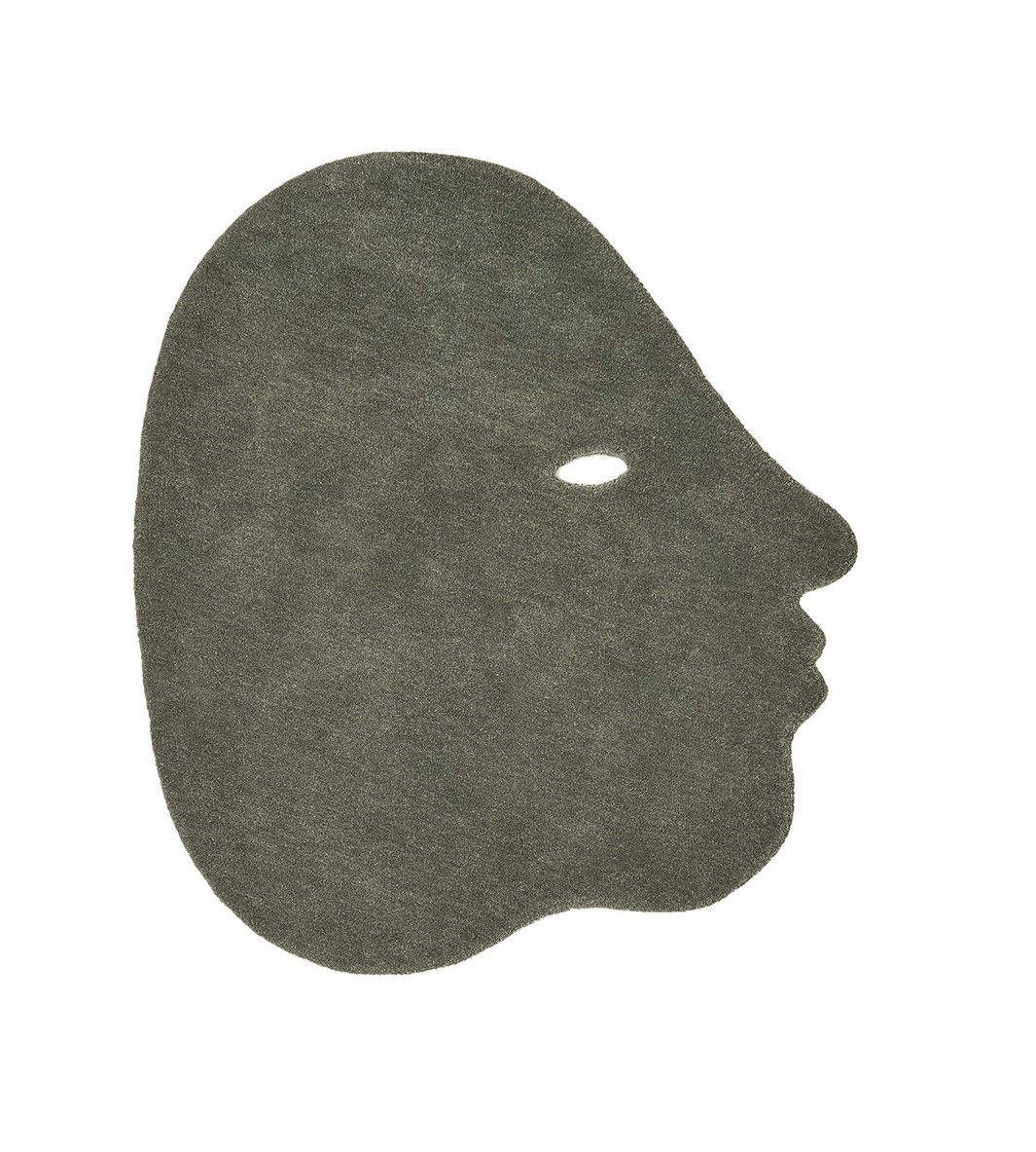 Grauer Nanimarquina Teppich "Talk Talk" in Form eines stilisierten Gesichtsprofils auf weißem Hintergrund.