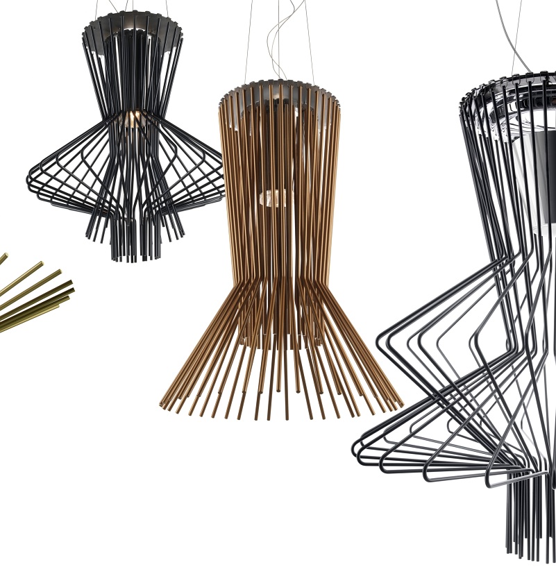 Allegretto Ritmico Pendelleuchte von Foscarini in Schwarz und Gold, moderne Designlampe für Wohnräume.