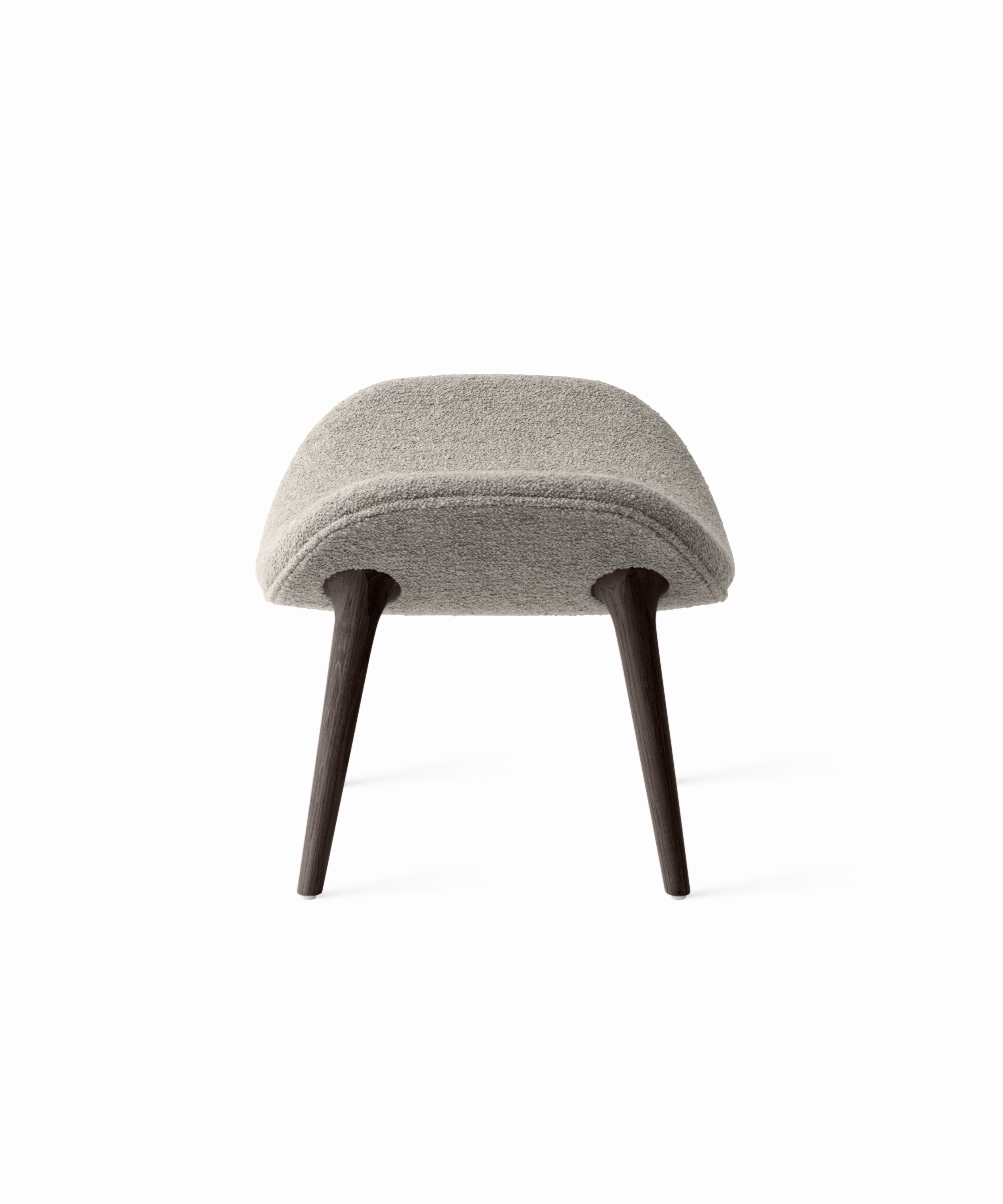 Lodge Fußhocker mit grauem Bezug und dunklen Holzbeinen, modernes Möbeldesign.