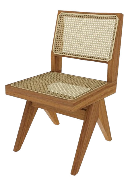 Capitol Complex Stuhl aus Teakholz mit Wiener Geflecht Sitzfläche und Rückenlehne.