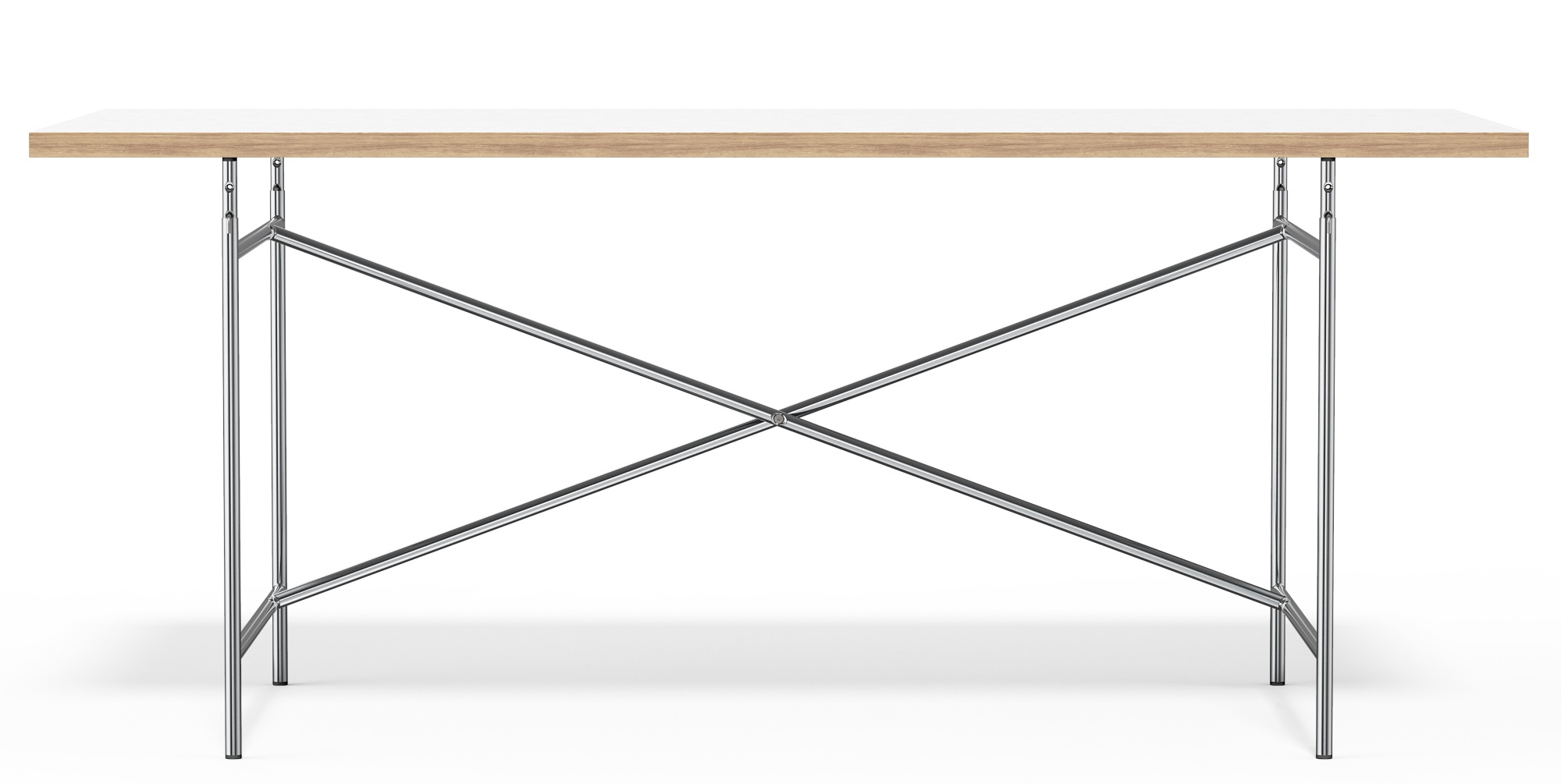 Eiermann Tisch mit weißer Platte und verchromtem Gestell, Designklassiker für Büro und Wohnen.