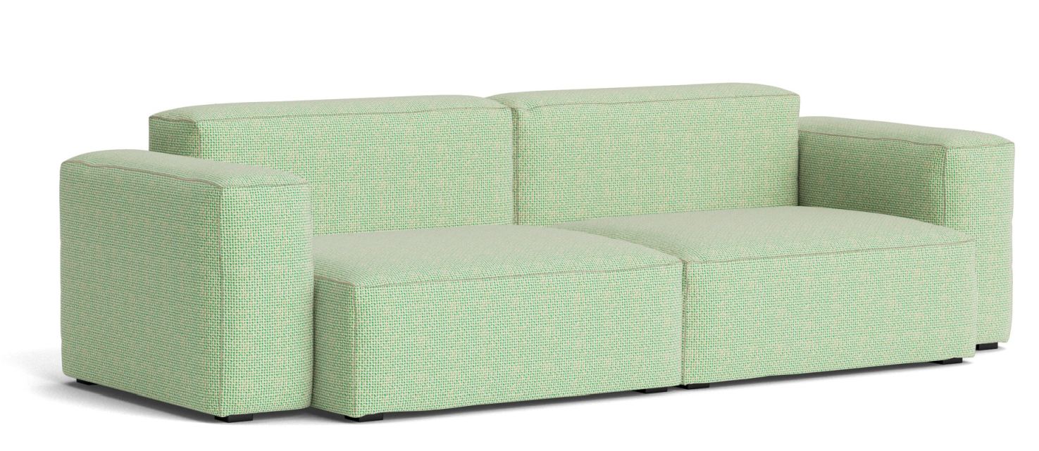 Mags Soft Sofa 2,5-Sitzer Combination 1 Low Armrest Hay Stoff Tartaglia Grün/Weiß mit Beige Stich