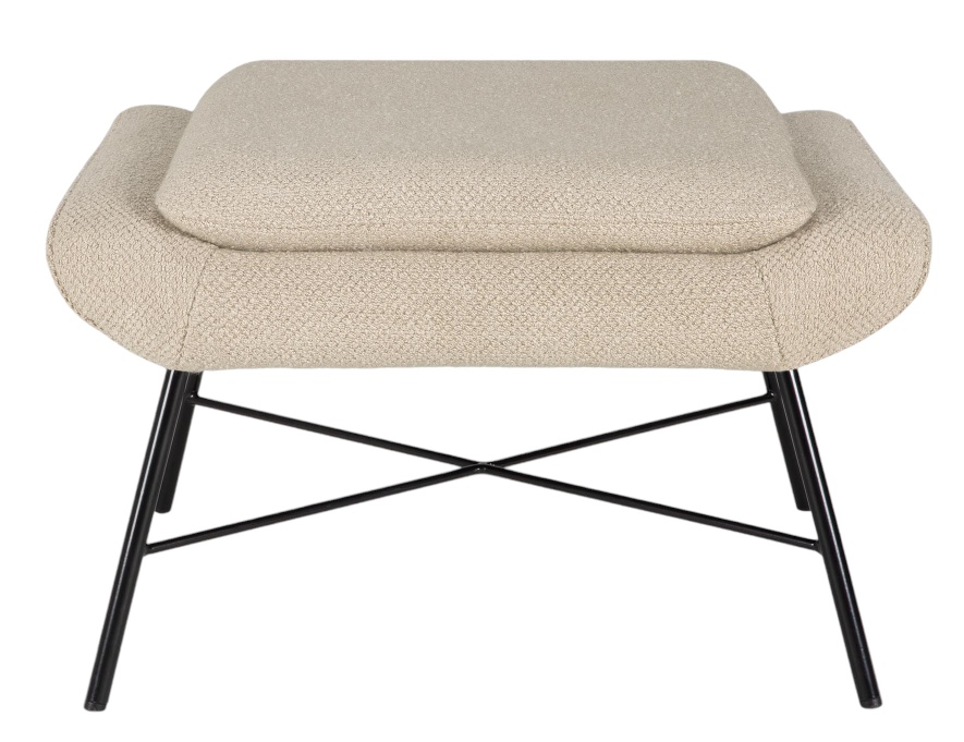 Barrow Footstool von Ethnicraft: Beiger Hocker mit schwarzem Metallgestell für Wohnzimmer und Schlafzimmer.