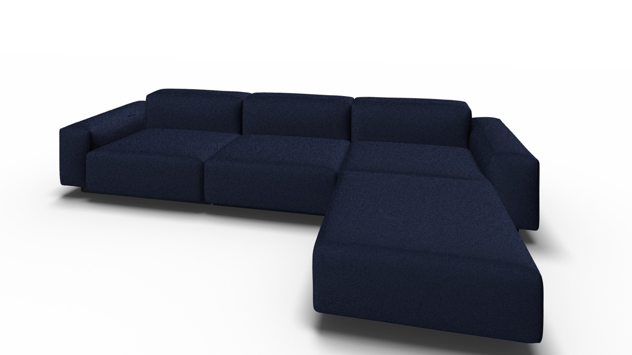Dunkelblaues Soft Modular Sofa von Vitra mit Chaise Longue, modernes Design für Wohnzimmer.