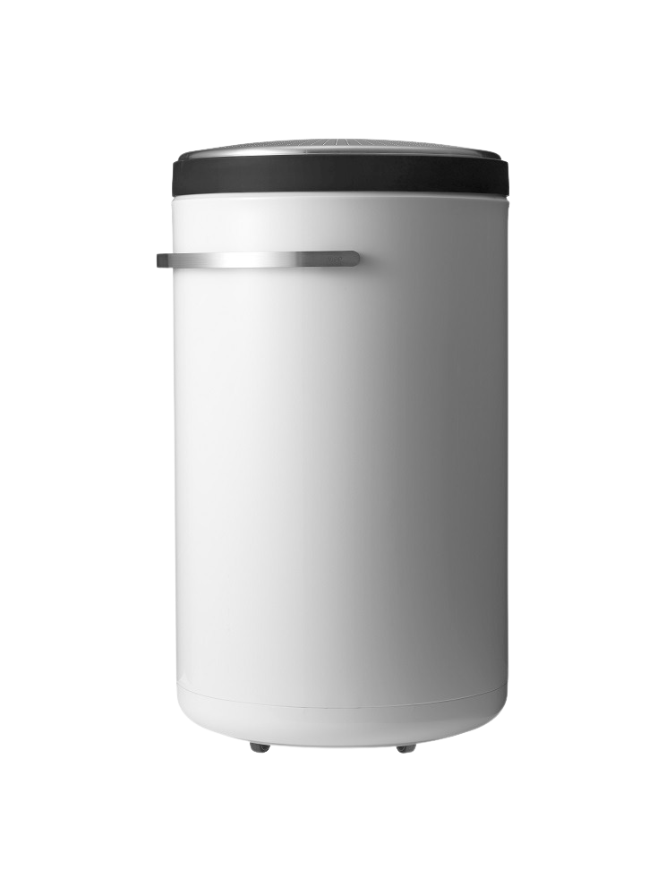 Weißer Vipp Wäschekorb aus Stahl mit Edelstahldetails und praktischem Tragegriff für Badezimmer oder Schlafzimmer.