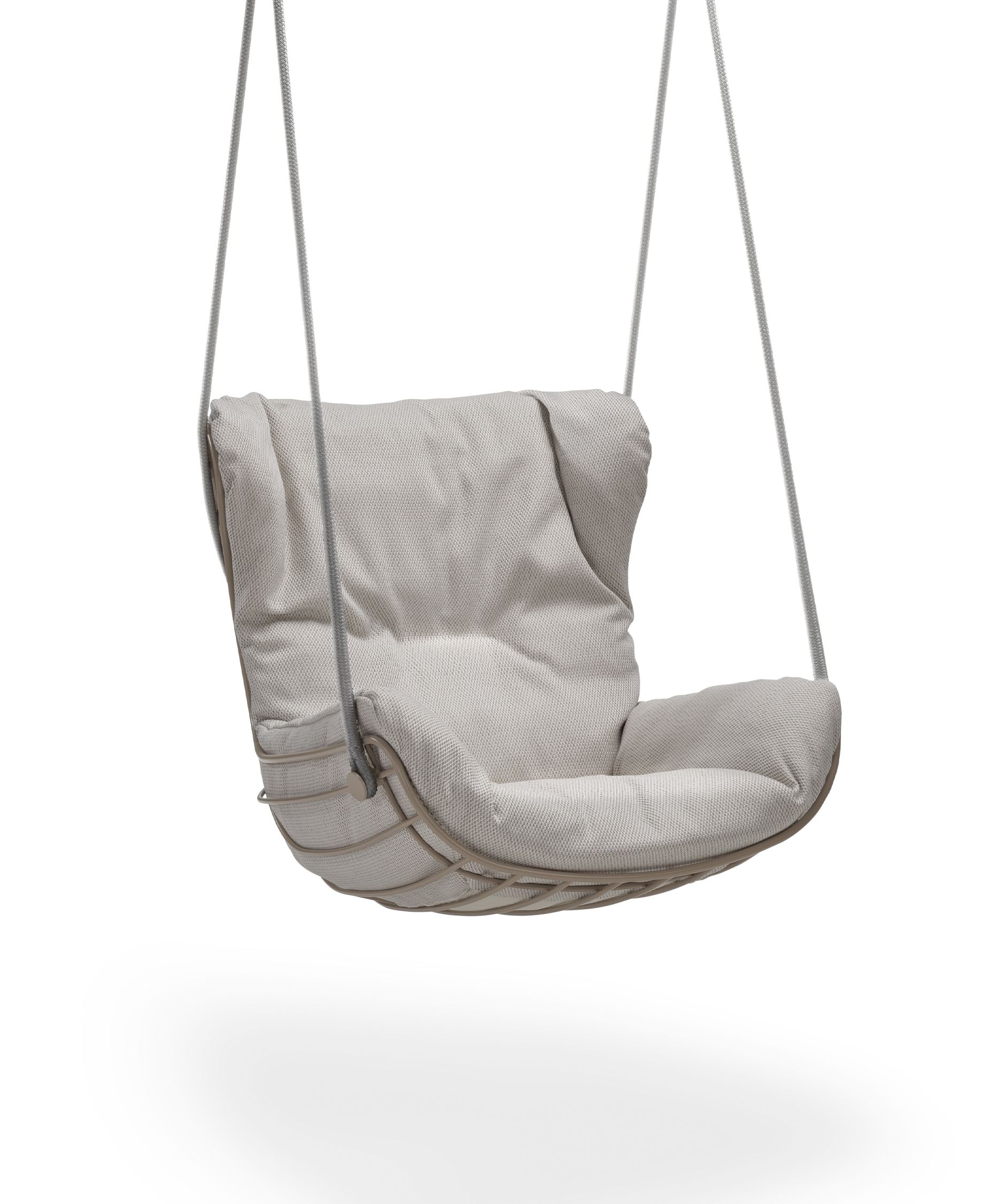 Leyasol Schwingsessel von Freifrau Manufaktur, hängend mit Seilen, bequemer Sessel für entspannte Momente.
