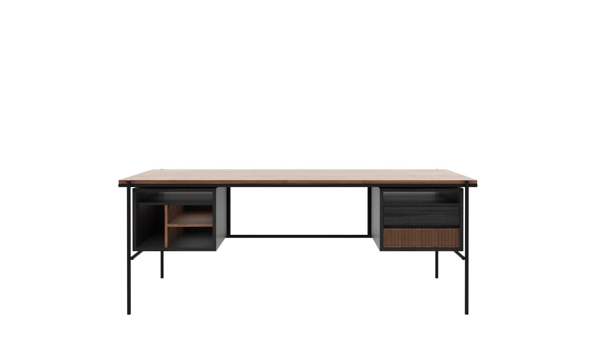 Oscar Schreibtisch von Ethnicraft mit zwei Schubladen und Ablagefächern, modernes Design für Büro und Arbeitszimmer.