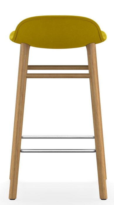 Form Barstool Barhocker von Normann Copenhagen, H 65 cm, Holzgestell, gelber, gepolsterter Sitz.