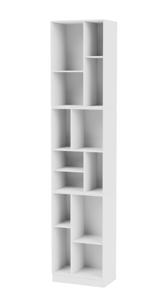 Weißes Loom Bücherregal mit mehreren Fächern, modernes Design für Wohnzimmer oder Büro.