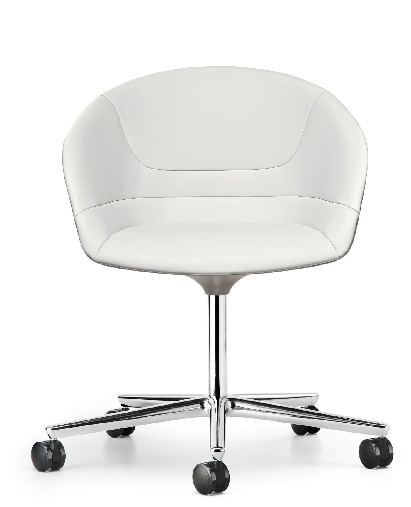 Weißer Kyo Sessel von Walter Knoll mit Drehfuß und Rollen, Bürostuhl für modernes Arbeiten.