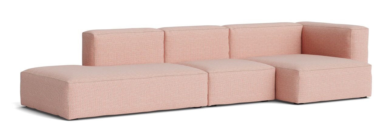 Mags Soft Sofa 3-Sitzer Combination 4 mit Armlehne rechts Hay Stoff Tartaglia Rot/Weiß mit Beige Naht
