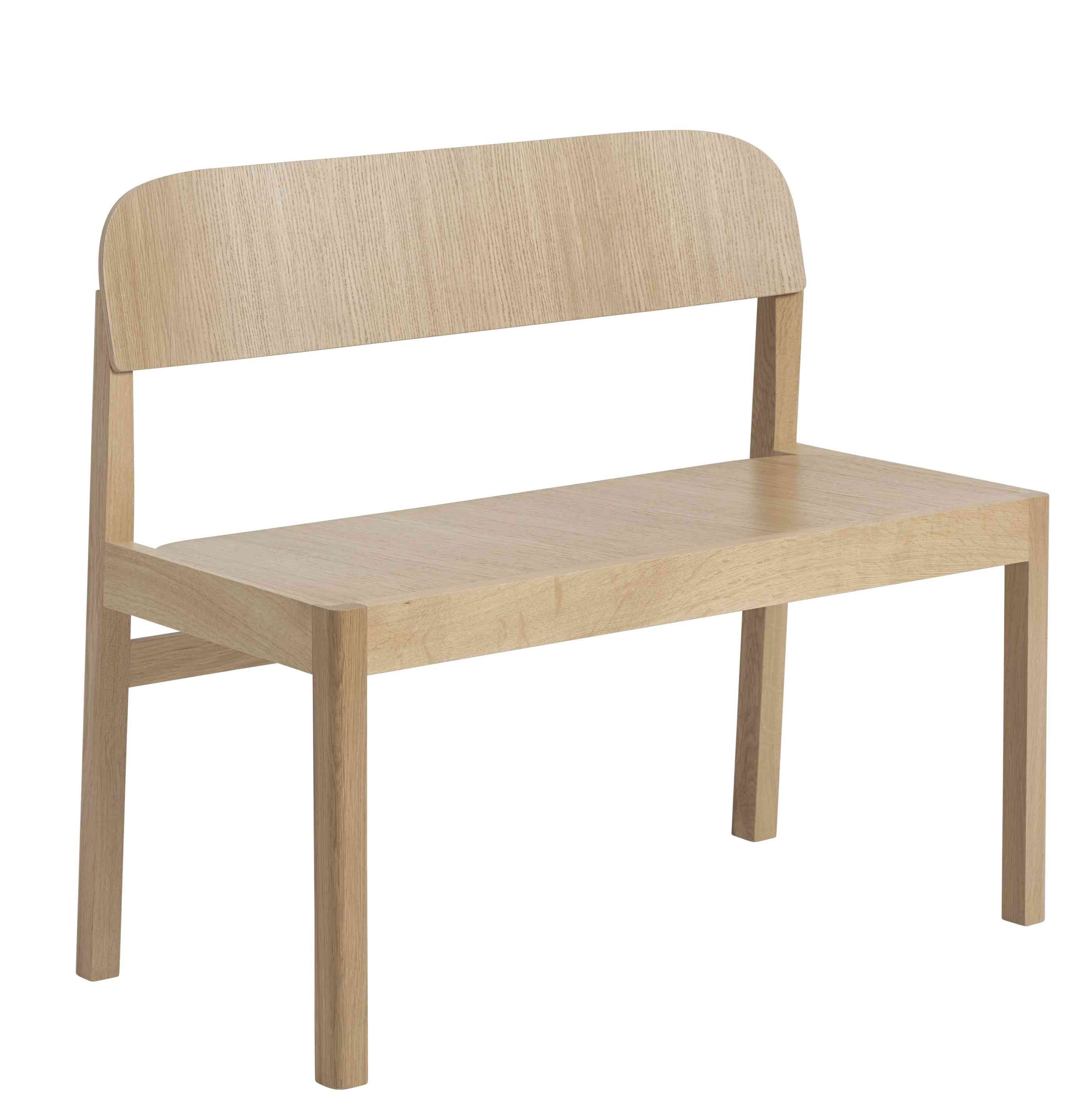 Muuto Workshop Bank aus Eichenholz, moderne Sitzbank mit Rückenlehne für Esszimmer und Wartebereiche.