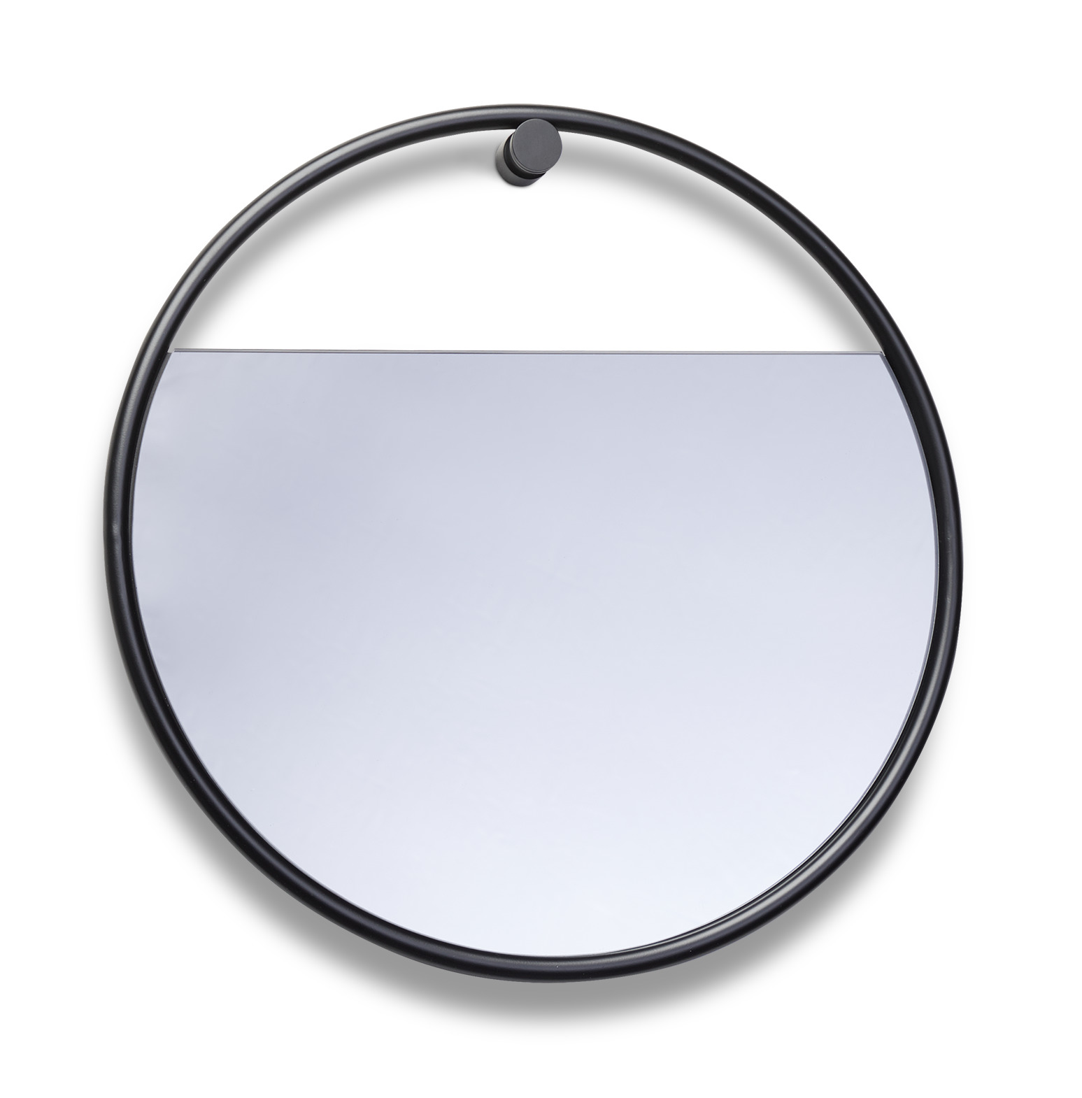 Runder Wandspiegel "Peek" von Northern mit schwarzem Metallrahmen und minimalistischem Design.