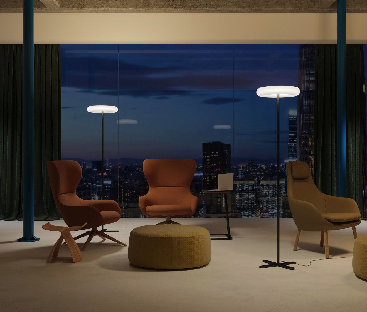 Oto Stehleuchte mit Kreuzfuß in Schwarz, 4000K, selbstregelnd, in modernem Wohnraum.