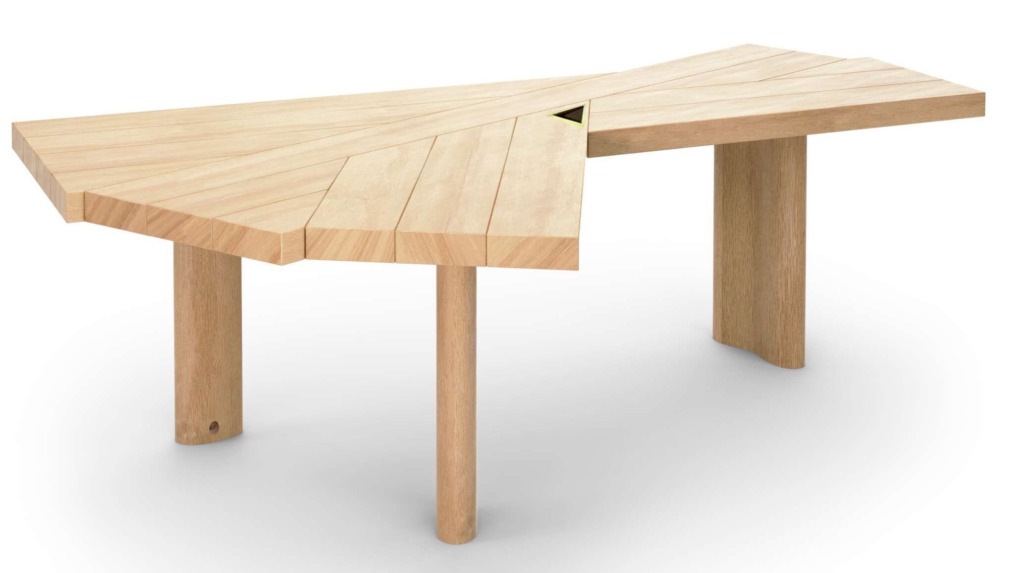 511 Ventaglio Tisch von Cassina, moderner Holztisch mit einzigartigem Design und drei Tischbeinen.