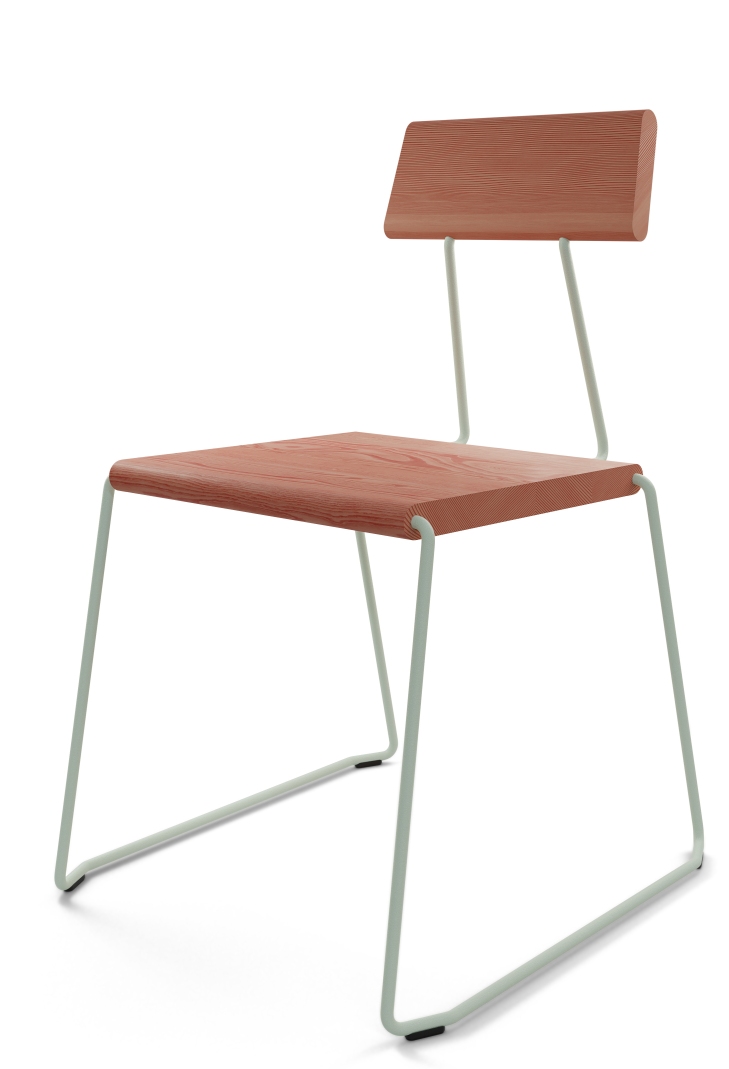 D:005 Stuhl Melone Fuchs & Habicht: Holzstuhl mit mintfarbenem Metallgestell, modernes Design für Esszimmer und Küche.