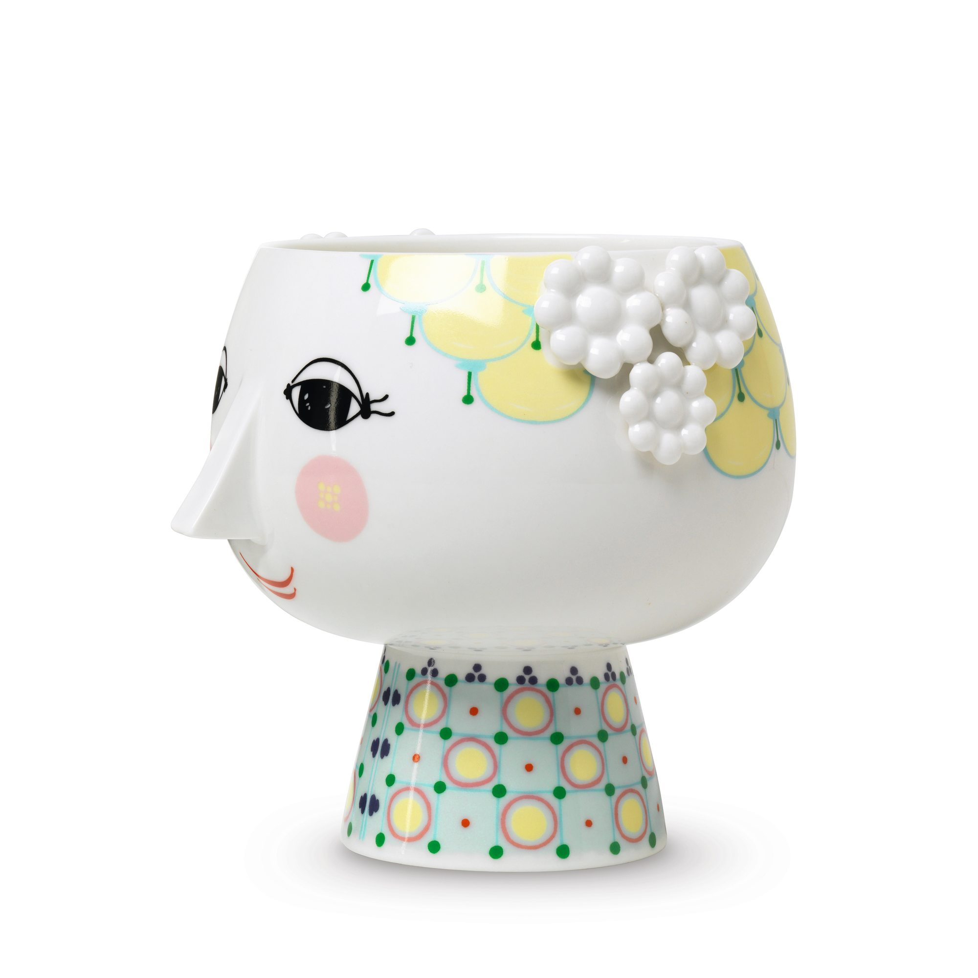Übertopf Eva von Bjorn Wiinblad, Keramik-Blumentopf mit Gesicht und Blumen, skandinavisches Design.