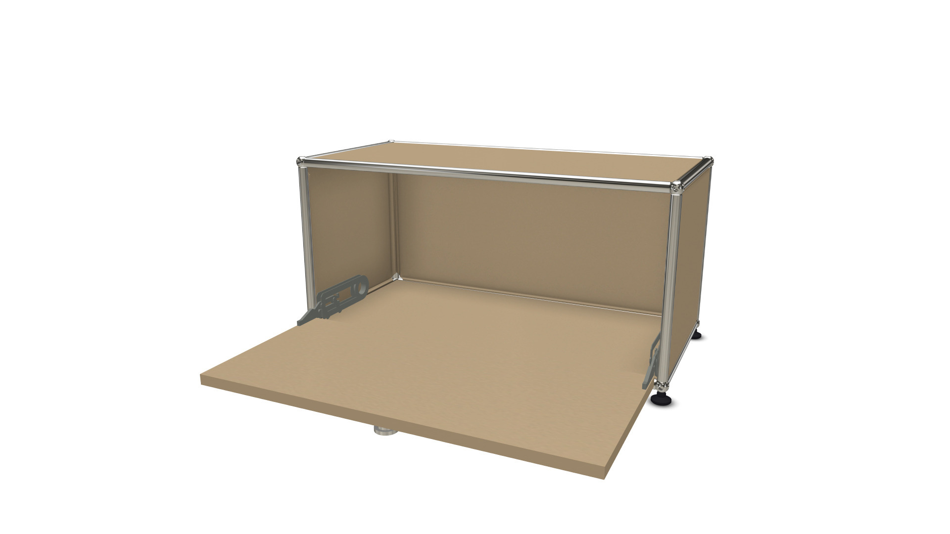 USM Haller Klappe in Beige als Ersatzteil, geöffnet, zur Reparatur oder zum Austausch.