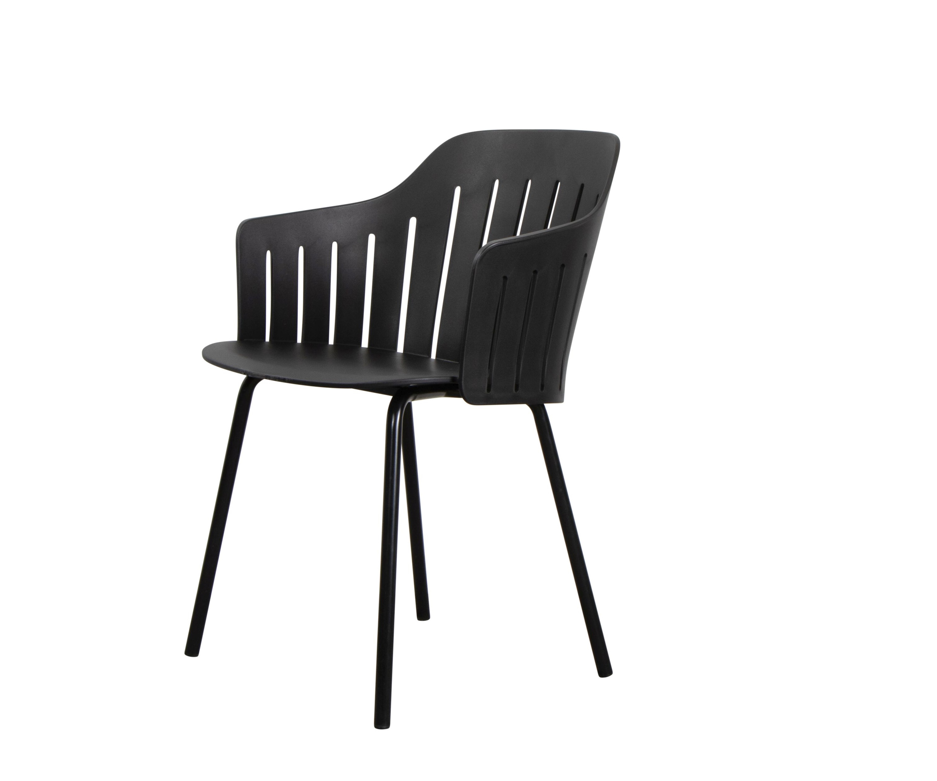 Schwarzer Cane-Line Choice Outdoor Stuhl mit Stahlgestell und Armlehnen, ideal für Garten und Terrasse.