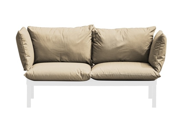 Fiam Domino Outdoor Sofa 2-Sitzer mit Armlehnen und Kissen Jan Kurtz Weiß/Taupe