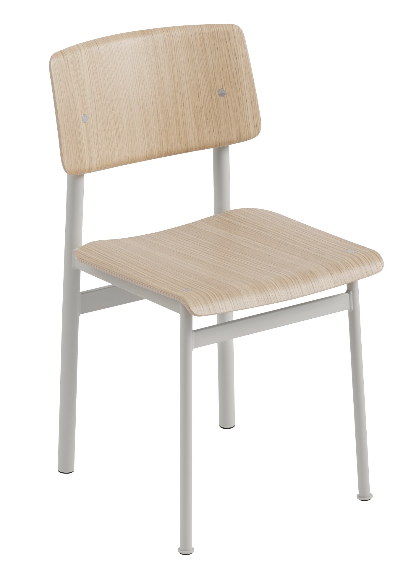 Muuto Loft Chair Stuhl: Moderner Holzstuhl mit grauem Metallgestell für Esszimmer oder Büro.