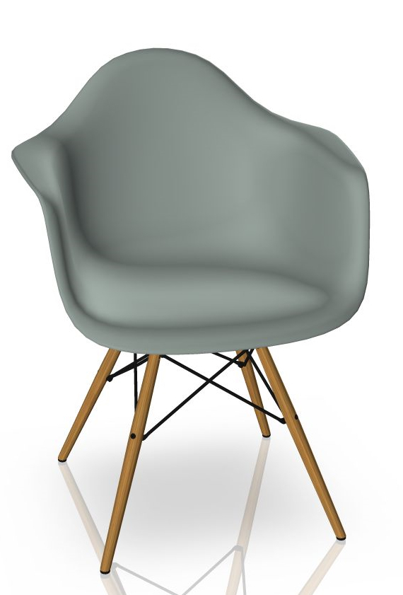 Vitra Eames Plastic Arm Chair DAW Stuhl in Hellgrau mit Eschenholz-Beinen.