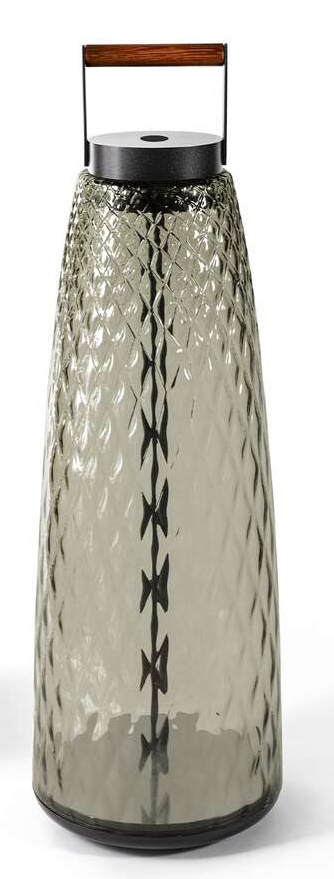 Cassina Singapore Sling Stehleuchte für den Außenbereich mit Akku und Holzgriff.