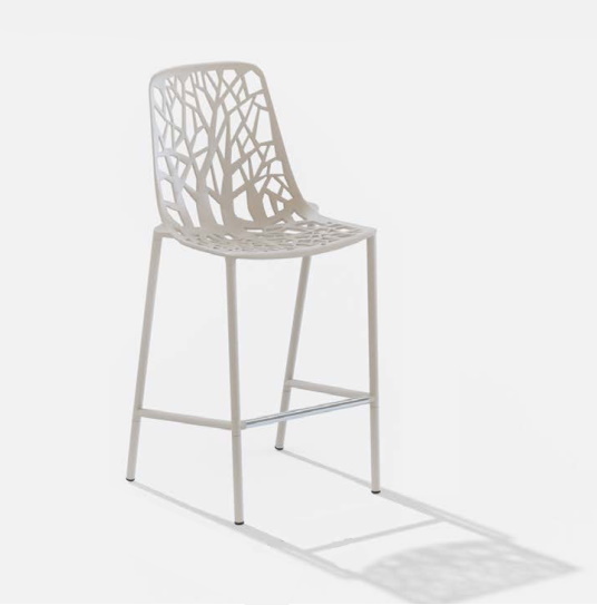 Forest Outdoor Barhocker Pearly Gold, hoher Hocker mit Baumdesign-Lehne, ideal für Garten und Terrasse.