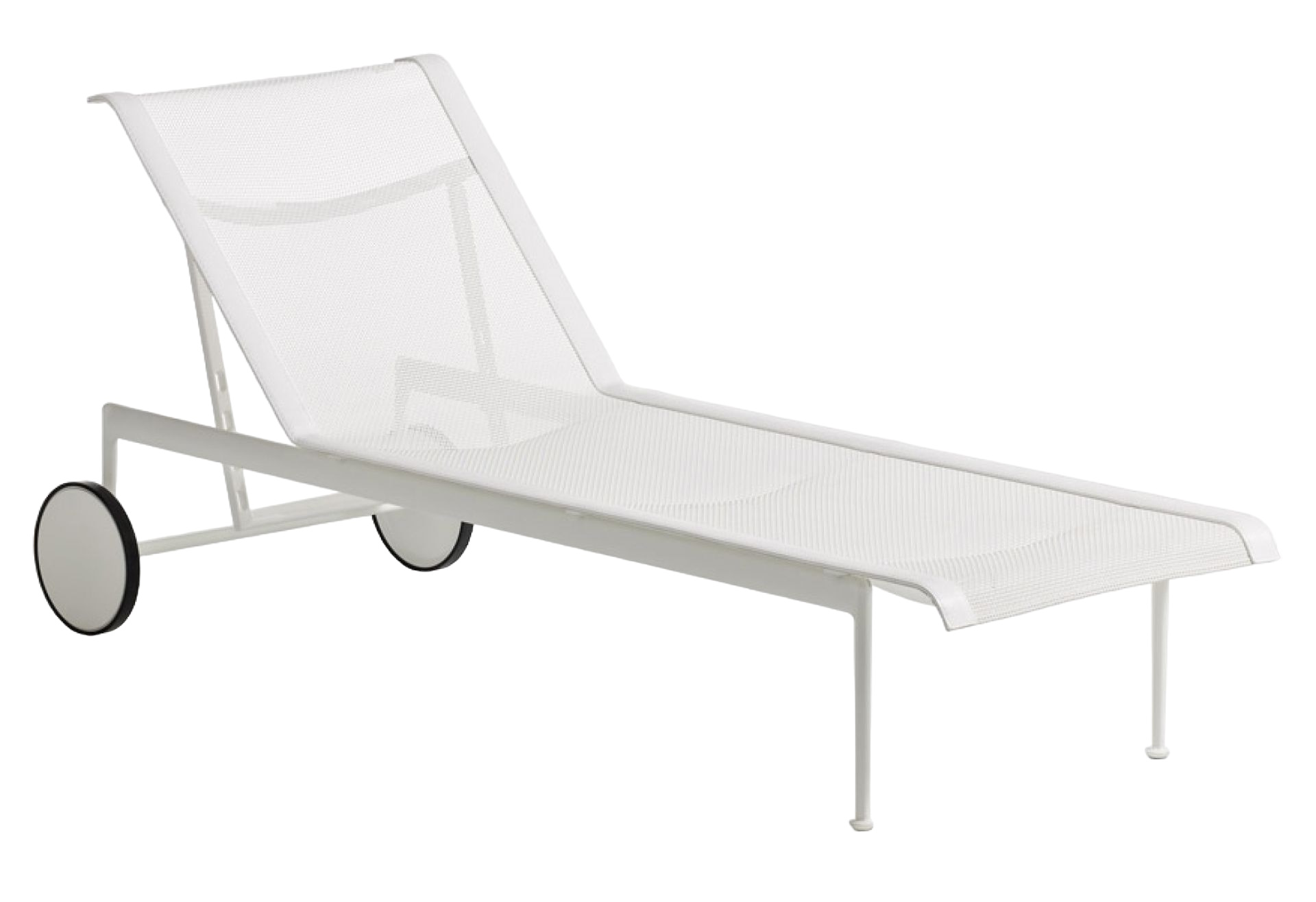 Weiße Richard Schultz Liege mit Rollen, Outdoor-Möbel von Knoll International für Garten und Terrasse.