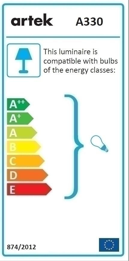 Energieeffizienzlabel für Artek A330S Golden Bell Hängeleuchte, kompatibel mit Leuchtmitteln der Klassen A++ bis E.