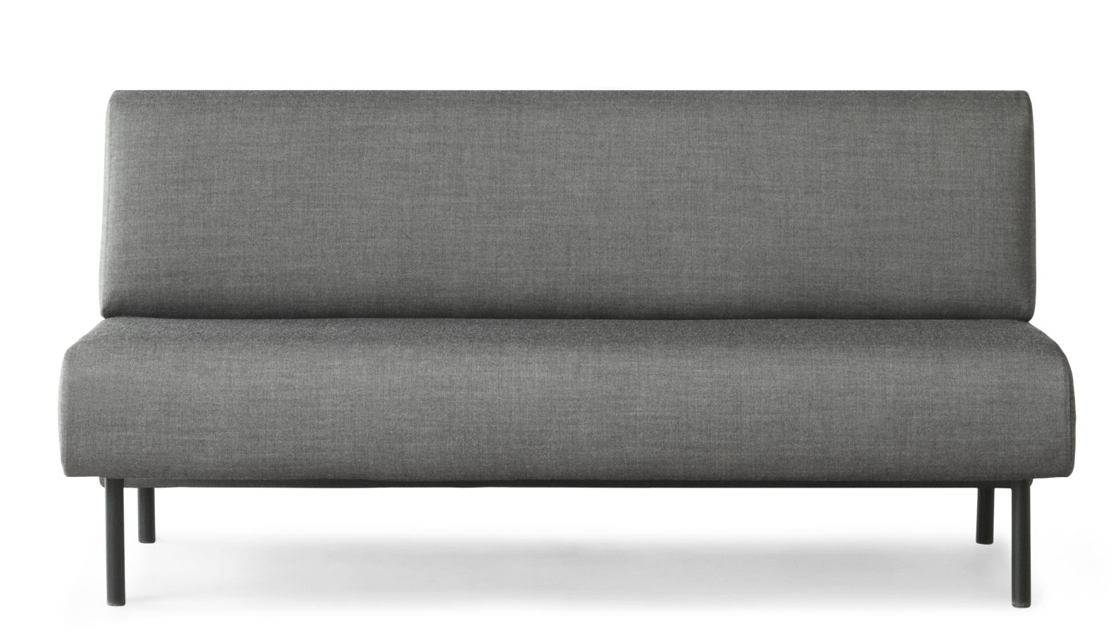 Graues Fram Sofa von Normann Copenhagen, 165 cm breit, modernes Design mit schwarzen Füßen.