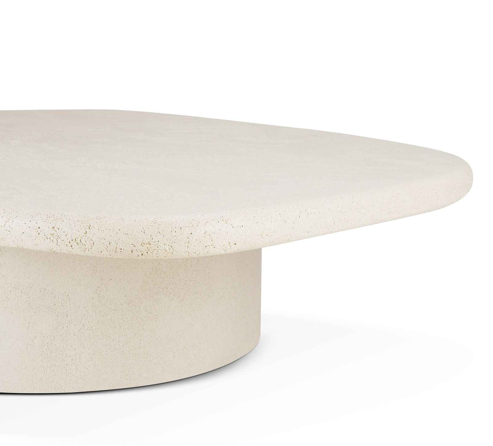 Detailaufnahme: Ethnicraft Elements Couchtisch in Kieselform aus Microcement, modernes Design.