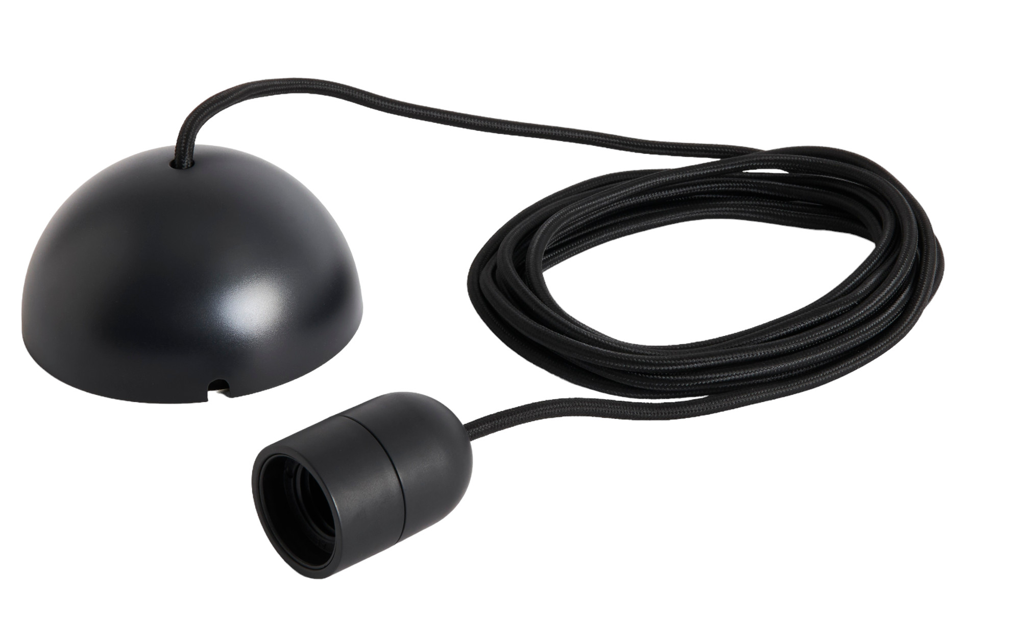 Schwarzes Common Cord Set für Hay Pendelleuchte mit Fassung und Textilkabel. Leuchtenzubehör für Hängelampen.
