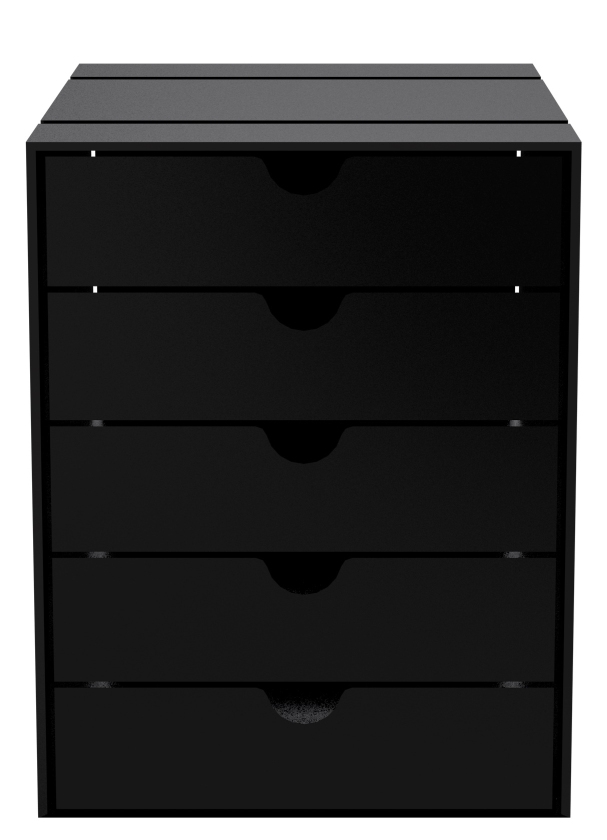 Schwarzes USM Haller Inos Kastenset C4 mit fünf geschlossenen Schalen für Büro und Zuhause.