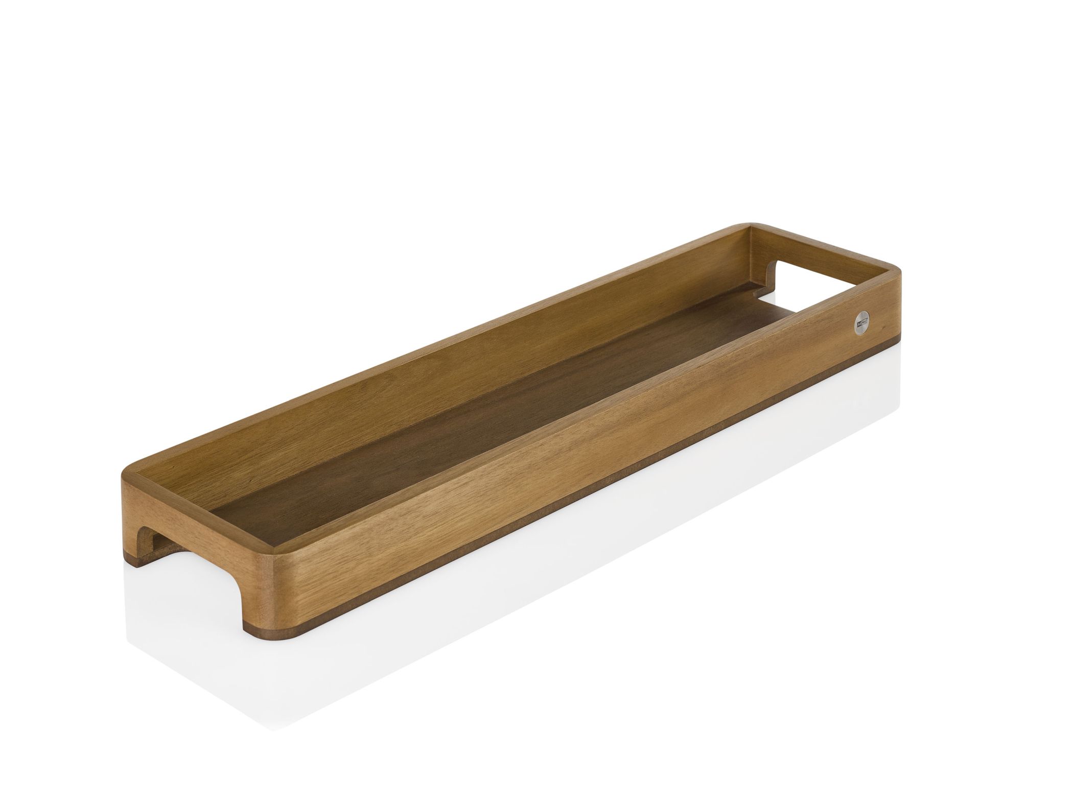 Holztablett Serve Slim von AdHoc, länglich, mit Griffloch und Füßen für Dekoration und Servieren.