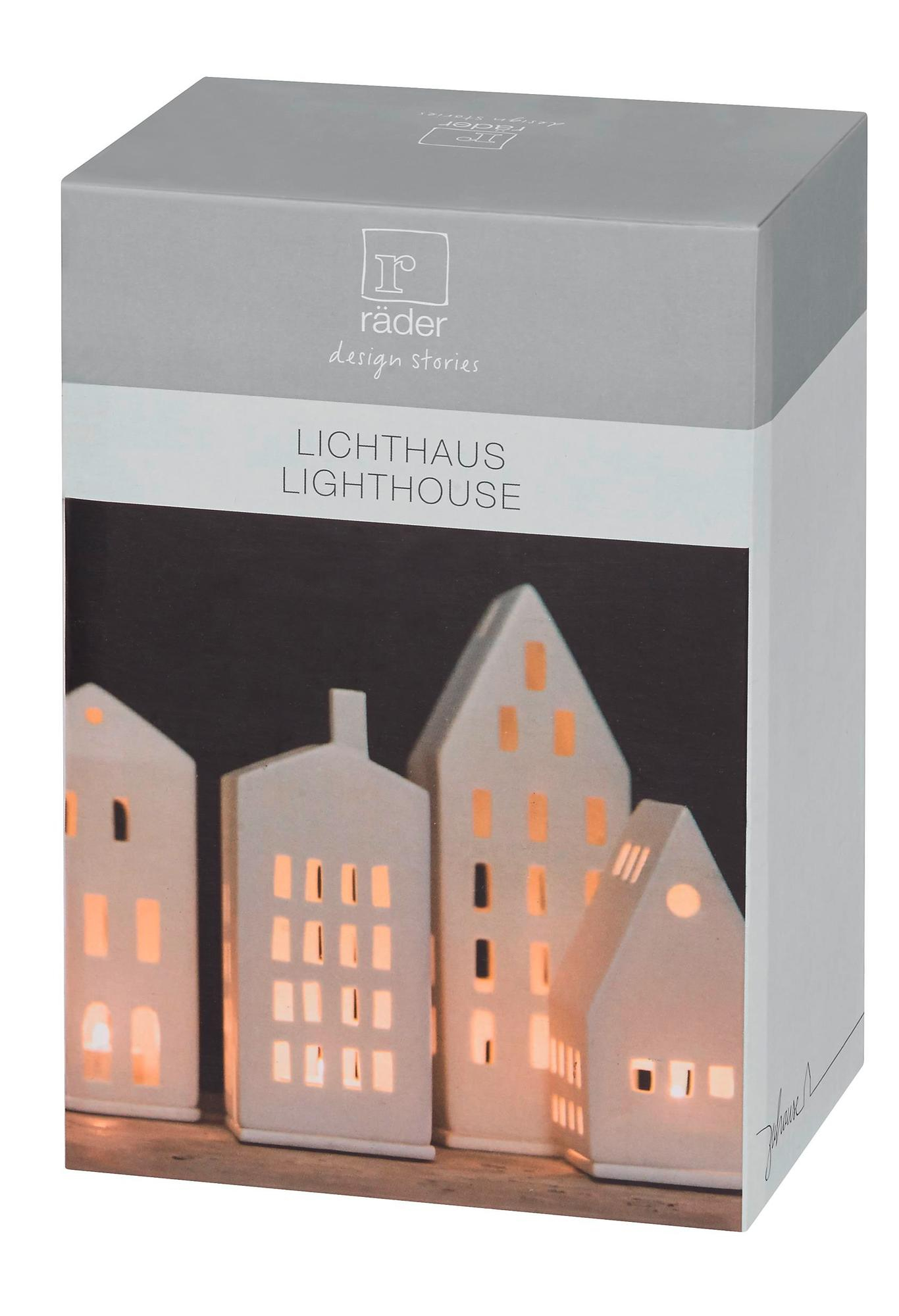 Verpackung des Räder Lichthaus Walmdach 16,5 cm, ein dekoratives, beleuchtetes Keramikhaus für stimmungsvolle Wohnraumdekoration.