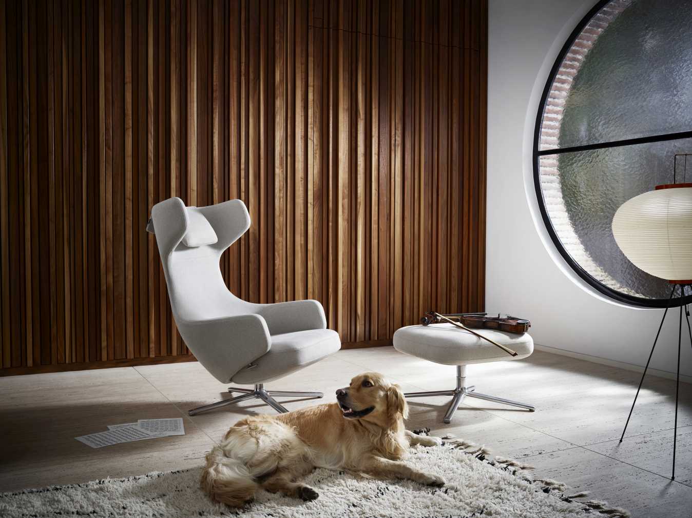 Grand Repos Sessel  + Ottoman Vitra Poliert Dumet Kiesel Melange