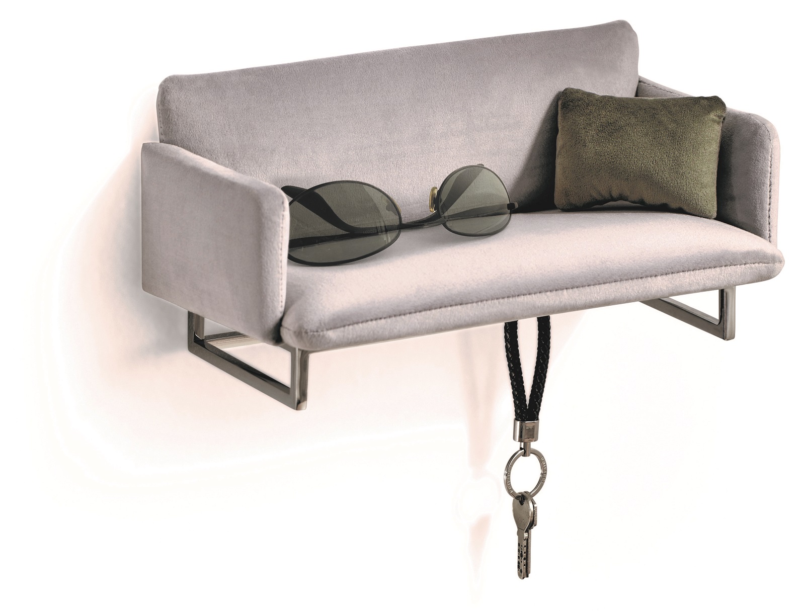 Philippi COUCH Mini-Garderobe: Wandgarderobe in Sofa-Form mit Schlüsselanhänger, Sonnenbrille und Kissen. Dekorative Aufbewahrung für Flur.