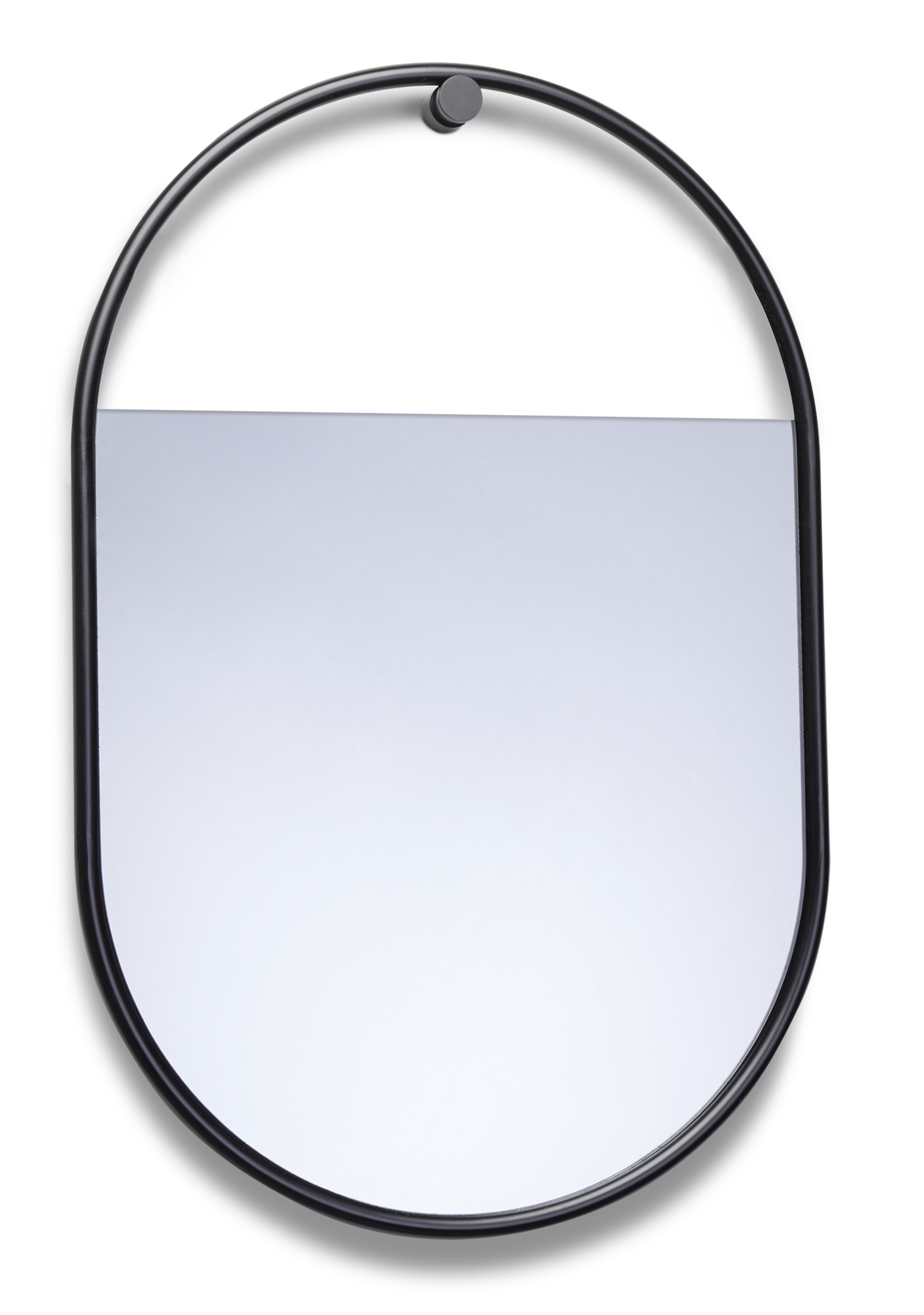 Ovaler Wandspiegel "Peek" mit schwarzem Metallrahmen und Aufhängevorrichtung. Moderner Spiegel für Flur, Bad oder Wohnzimmer.