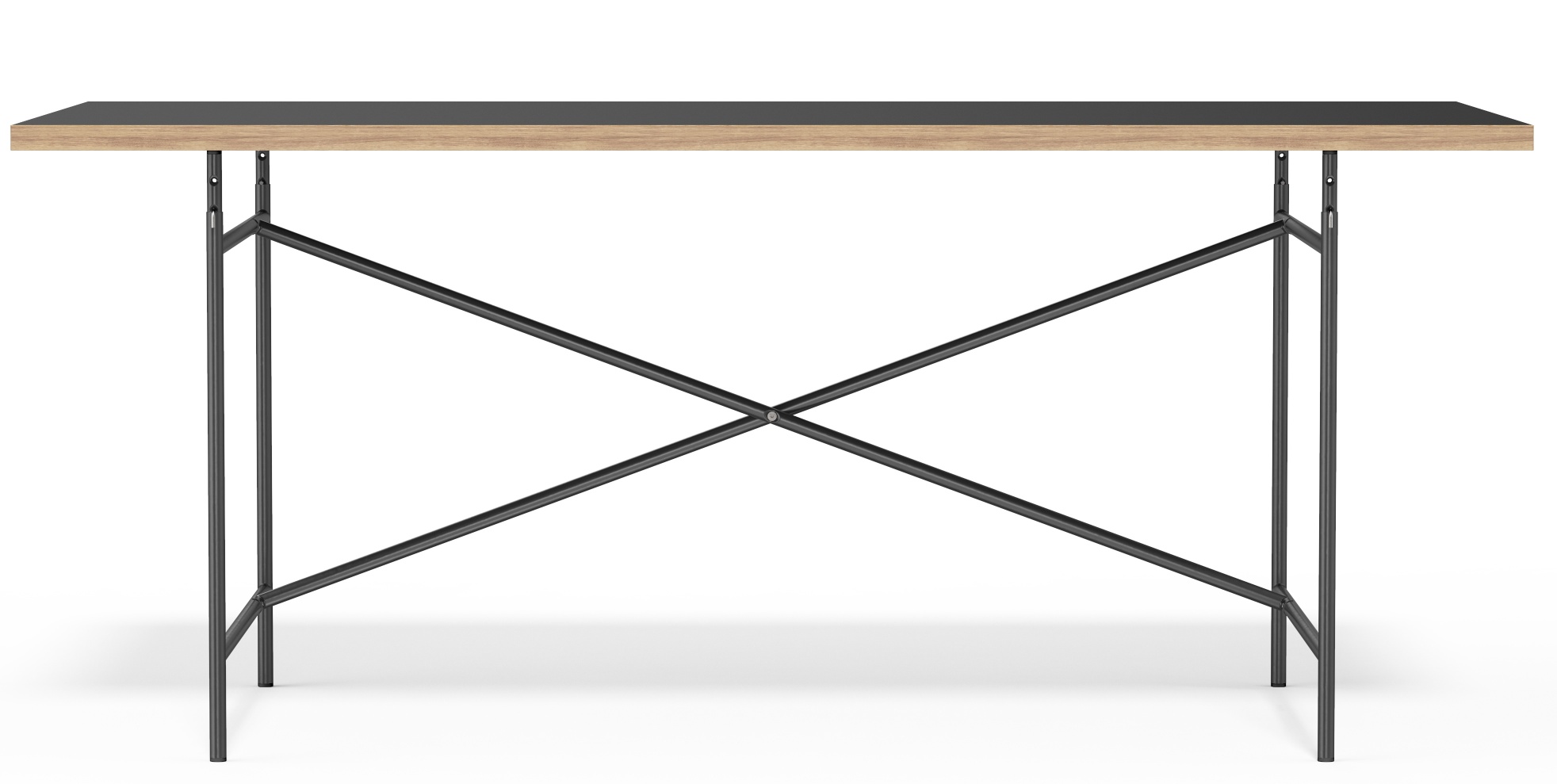 Eiermann Tisch mit schwarzer Tischplatte und schwarzem Stahlgestell. Designklassiker für Büro und Wohnen.