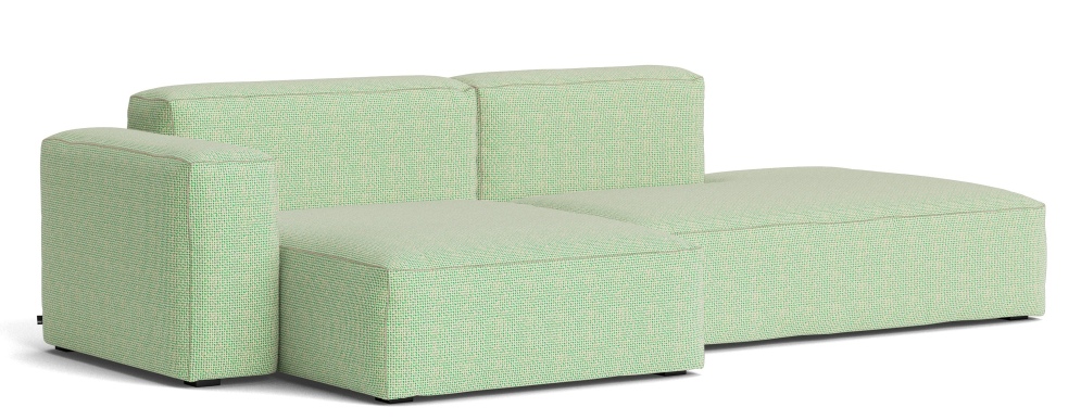 Mags Soft Sofa Low 2,5-Sitzer Combination 3 mit Armlehne links Hay Stoff Tartaglia Grün/Weiß mit Beige Naht