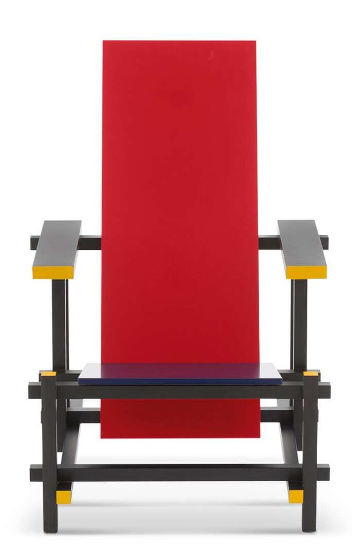 635 Red and Blue Sessel von Cassina: Design Sessel mit roter Rückenlehne und blauer Sitzfläche.