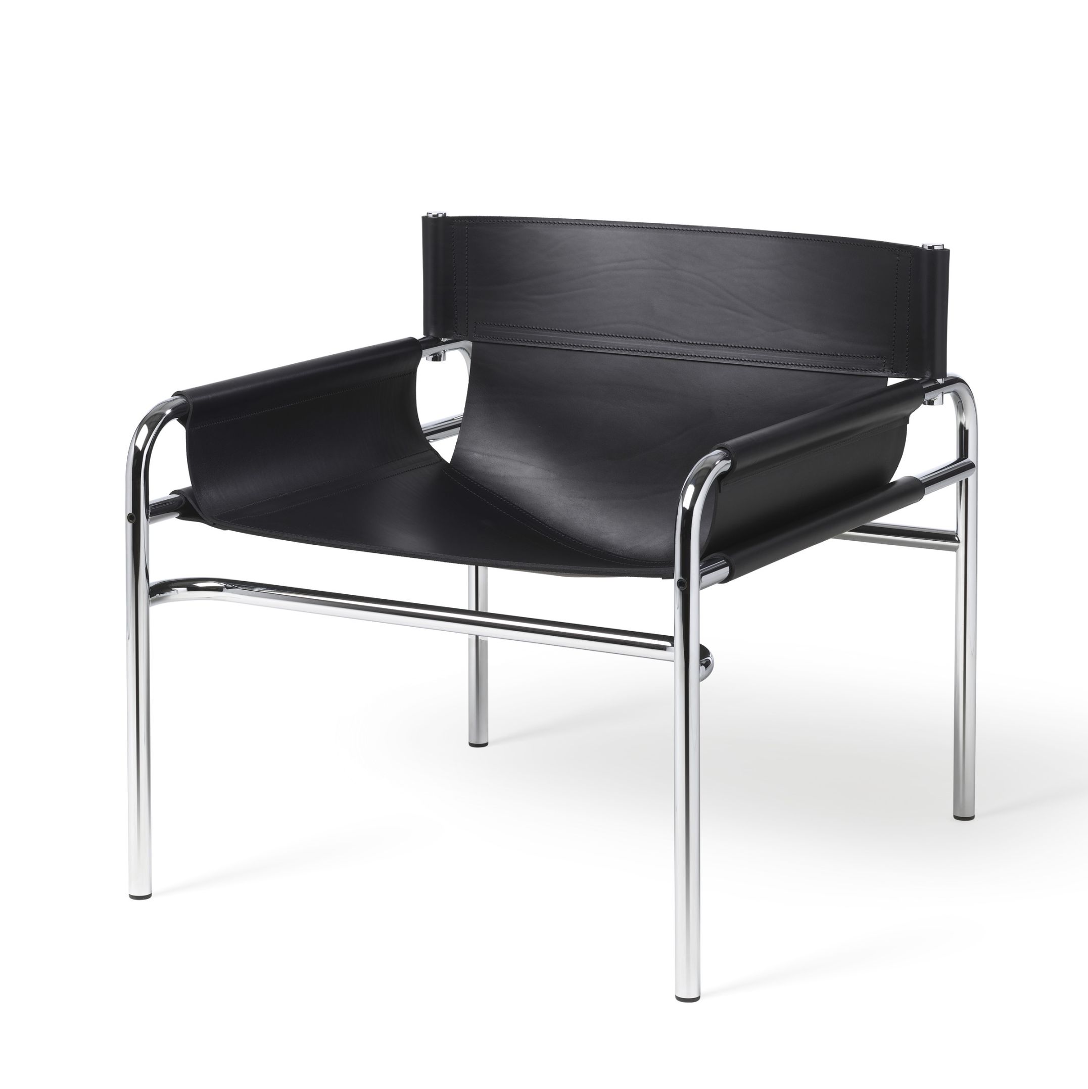 Schwarzer SZ 14 Sessel von Spectrum mit Lederbezug und verchromtem Stahlrohrgestell, modernes Möbeldesign.