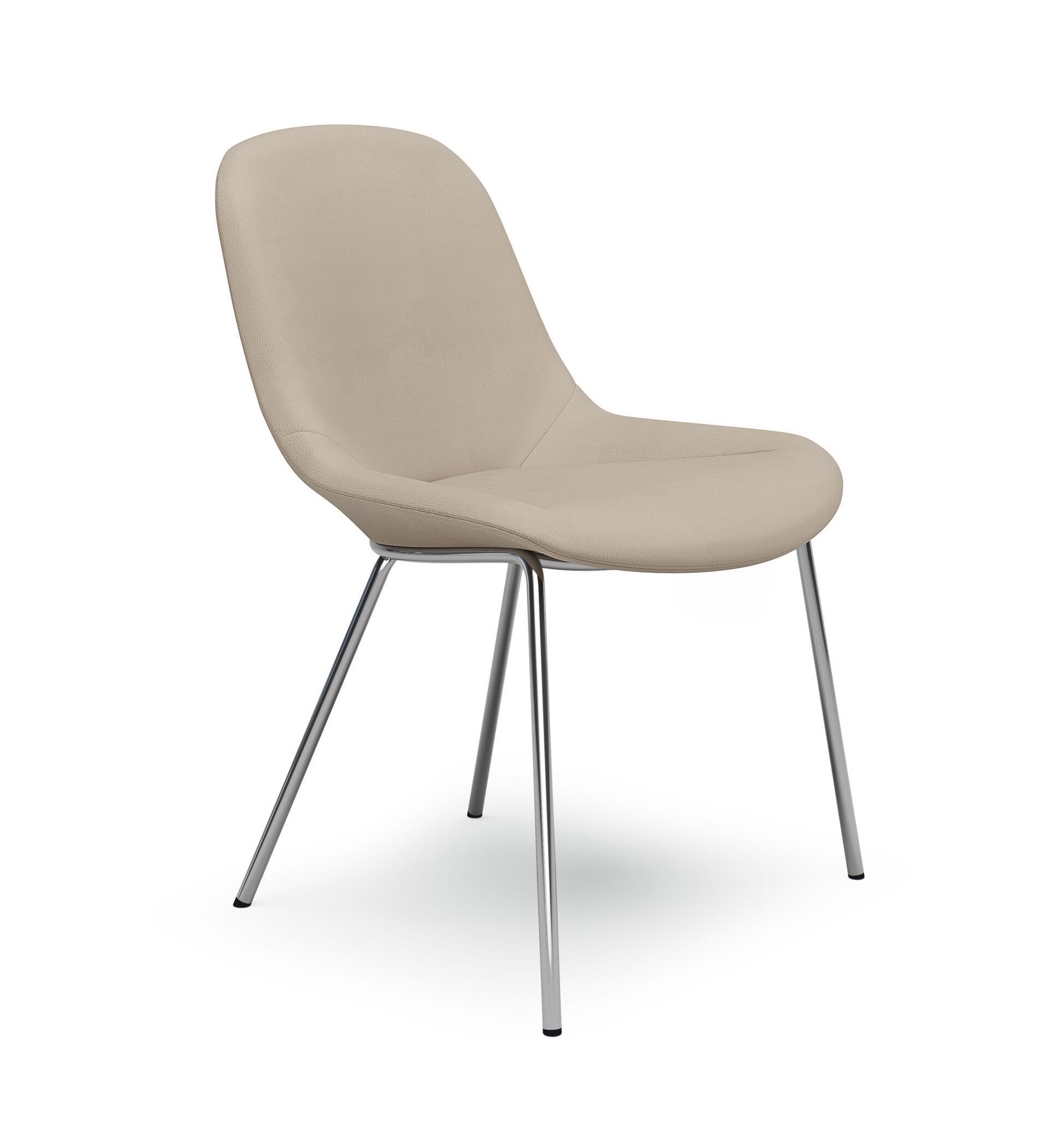Sheru Stuhl von Walter Knoll, beige Lederoptik mit filigranem Chromgestell, moderner Design Stuhl.