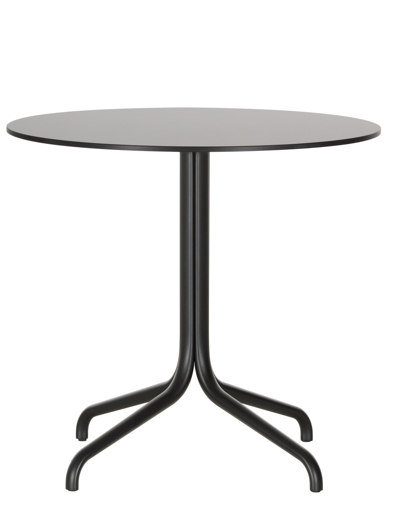 Schwarzer Belleville Tisch von Vitra mit runder Tischplatte und filigranem Metallgestell.