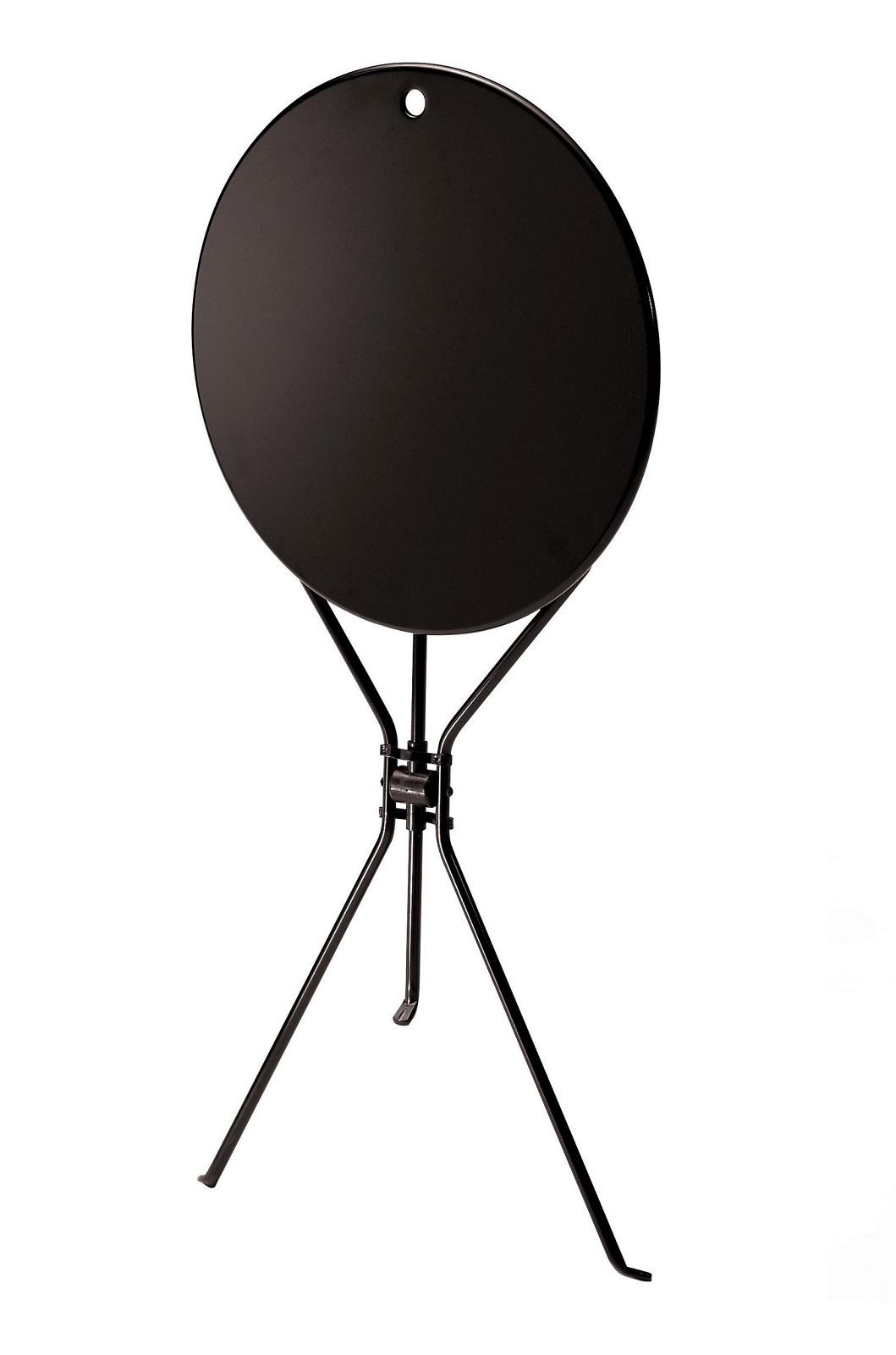 Schwarzer Cumano Klapptisch von Zanotta: Runder Beistelltisch mit filigranem, dreibeinigem Stahlgestell.