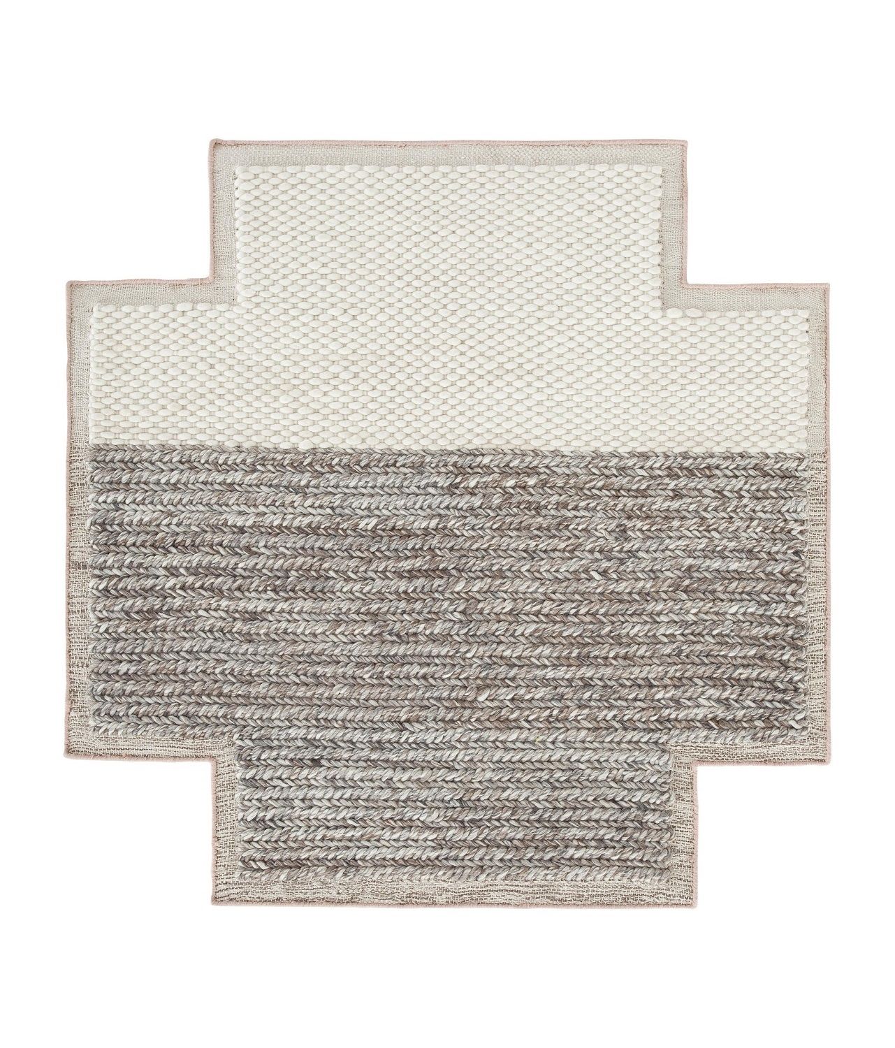 Mangas Space Rug Teppich, Plait Design, 160x160 cm, von Gan. Handgefertigter Wollteppich in Beige und Grau.